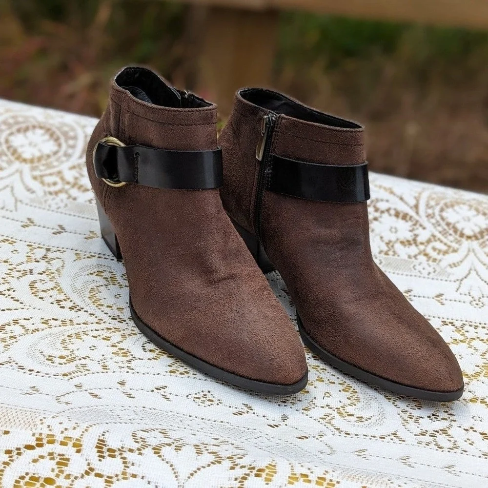 Boho Western Festival‎ Brown Ankle Boots Franco Sarto Gabie Buckle Booties 9.5M